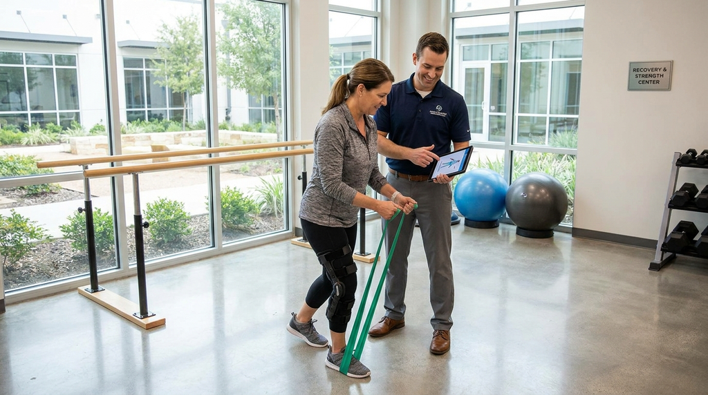 Patient completing guided rehabilitation exercises after an accident injury