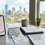 Atlanta accident recovery checklist with medical insurance and local map notes