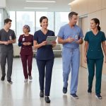 Doctors and clinical professionals wearing modern professional medical scrubs