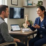 Chiropractor discussing spine health evaluation with patient