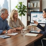 Retired couple discussing retirement income planning with advisor