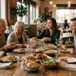 Family enjoying a sit-down restaurant meal together
